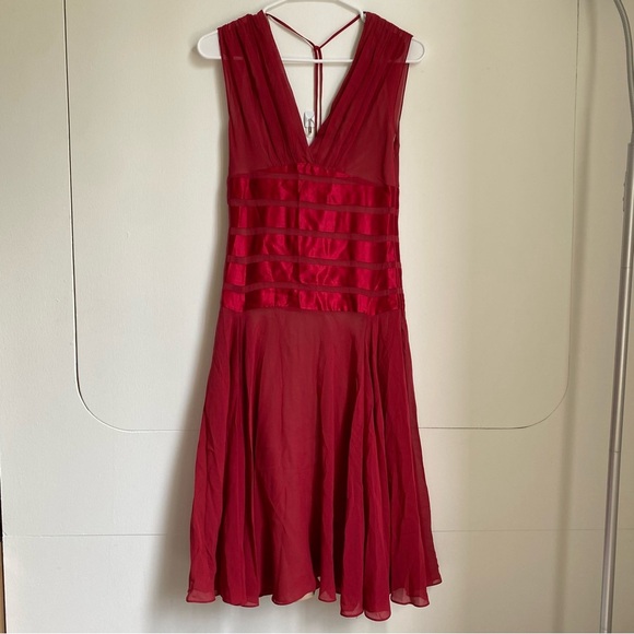 BCBGMaxAzria Dresses & Skirts - BCBGMAXAZRIA Maroon V-neck Silk Dress 2